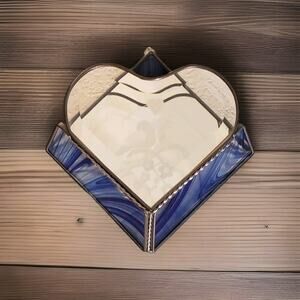 Vintage Cobalt Blue Swirl Stained Glass Mirrored Wall Pocket/Decor 2 Lovebirds